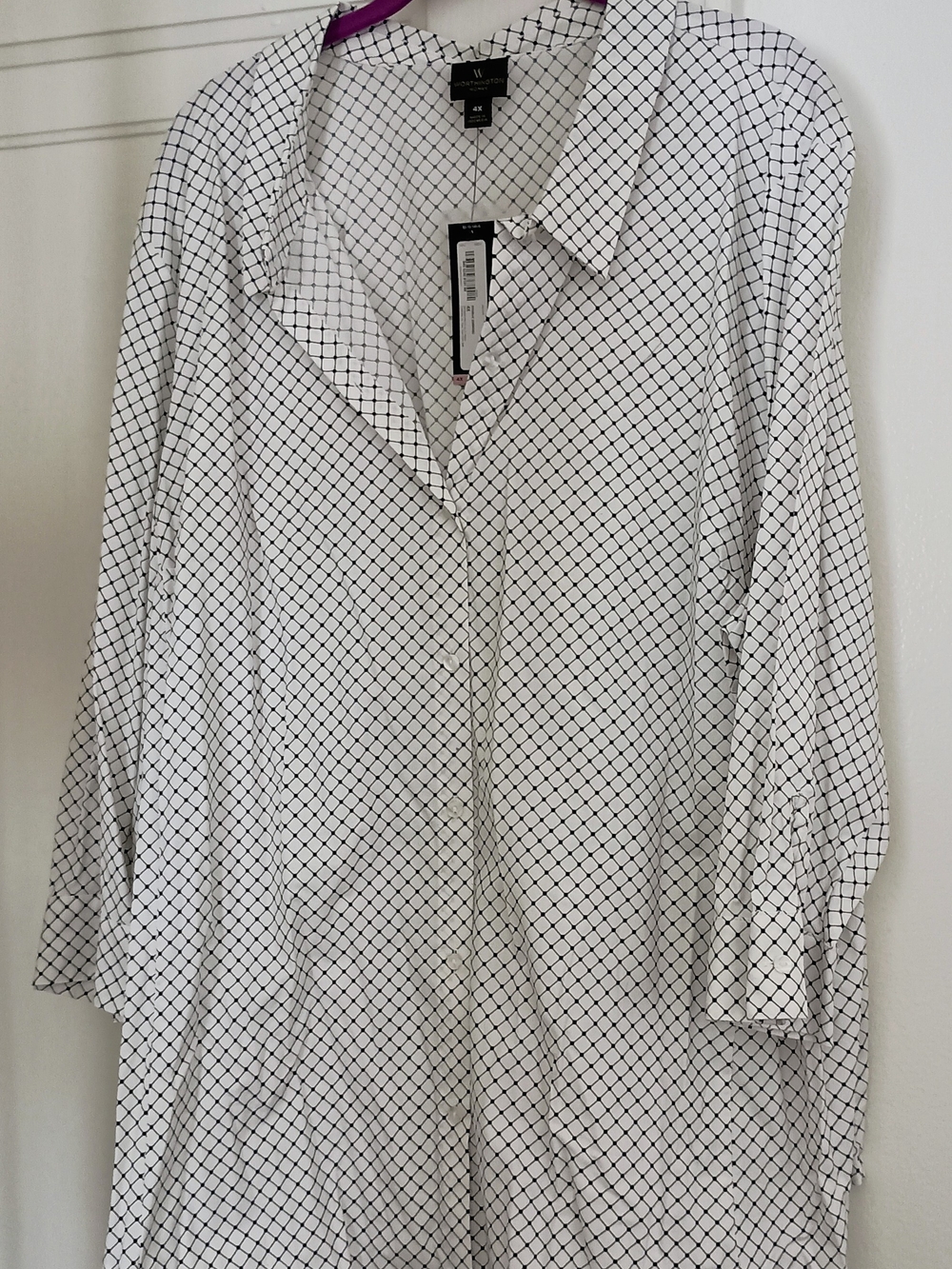 Worthington White Grid-Print Button-Front Blouse